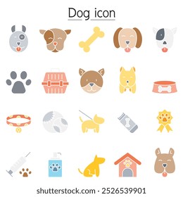 Dog icon set in flat color style
