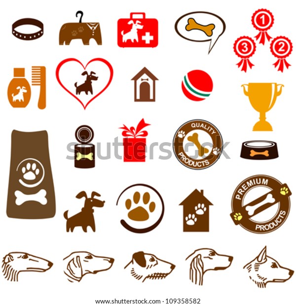 Dog Icon Set Isolated On White Stock Vektorgrafik Lizenzfrei