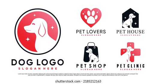 Dog icon set logo design for pet shop, clinic and pet house with creative element Premium Vector