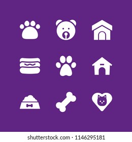 dog icon set with pawprint, cat and bone vector icons for web and graphic design