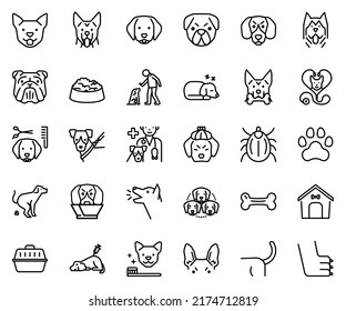 Hundesymbol-Set, einfaches Design für Dinge, die mit Hund zu tun haben, 30 Artikel, Vektorgrafik