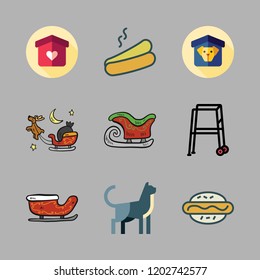 dog icon set. vector set about cat, hot dog, sled and walker icons set.