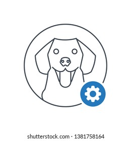 Dog icon with settings sign. Labrador retriever icon and customize, setup, manage, process symbol 