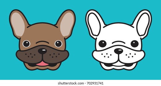 dog icon vector french bulldog. dog head smile doodle illustration brown