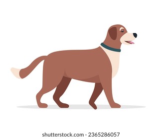 Dog icon. White and brown walking dog with collar. Happy funny pet animal. Vector illustration isolated on white background.