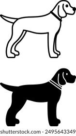 Dog Icons. Black and White Vector Icons. Young Dog with Collar. Pet Concept