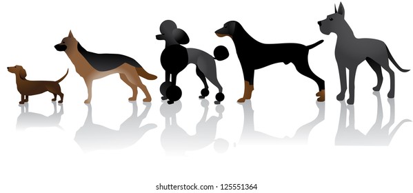 Dog Icons Lined up Small to Large EPS 8 vector, no open shapes or paths, grouped for easy editing.