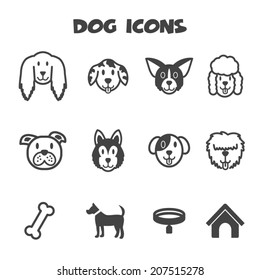 dog icons, mono vector symbols