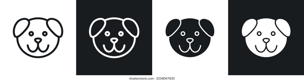 Dog icons pack in black and white filled and outlined versions.