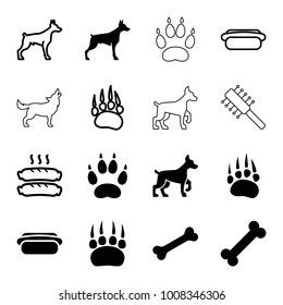 Dog icons. set of 16 editable filled and outline dog icons such as animal paw, bone, sausage, wolf