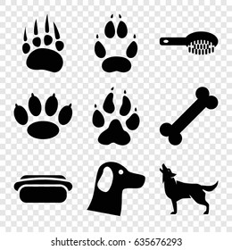 Dog icons set. set of 9 dog filled icons such as animal paw, wolf, hair brush, hot dog, paw
