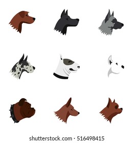 Dog icons set. Flat illustration of 9 dog vector icons for web