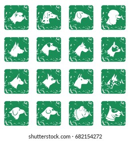 Dog Icons set in grunge style green isolated vector illustration