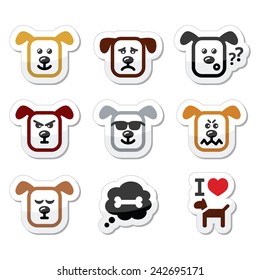 Dog icons set - happy, sad, angry isolated on white