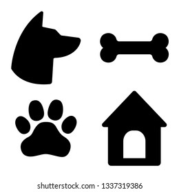 Dog Icons Set. Dog head, paw, bone, dog house. Vector