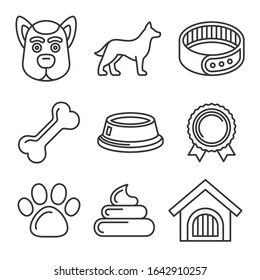 Dog Icons Set on White Background. Line Style Vector