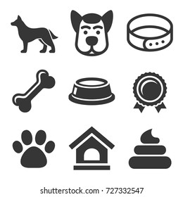 Dog Icons Set on White Background. Vector