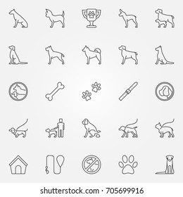 Dog icons set. Vector concept dogs symbols or logo elements in thin line style