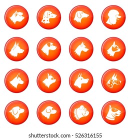 Dog icons vector set of red circles isolated on white background
