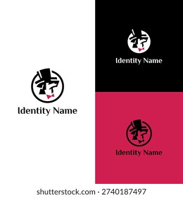 Dog Identity Logo Template featuring Smart Puppy in Top Hat and Bowtie Silhouette