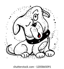 Dog illustrated in a doodled style. Emoji Cartoon Illustration. Poster, t-shirt composition, handmade print. Vector illustration