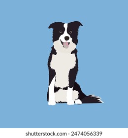 Dog illustration, cartoon dog, Border collie sitting grey color dog, animal set, cute doggy