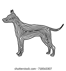 A dog illustration icon in black offset line. Fingerprint style for logo or background design.