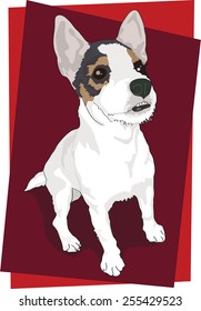 Dog illustration - Jack Russel Terrier Puppy, tricolor bristly fur, sitting