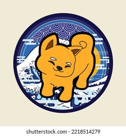 dog illustration with japanese style for kaijune event, notebook, logo
