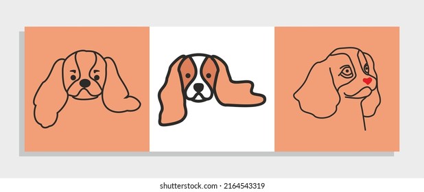Dog illustration set. Three pictures. Heart shape nose. Dog 
silhouette.