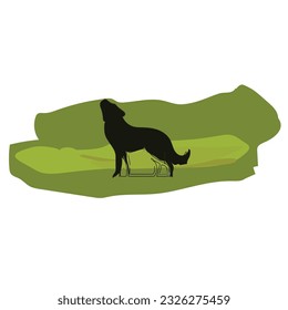 Dog Illustration vector animal logo pets grass plants plat wolf dogs company brand hospital logo black