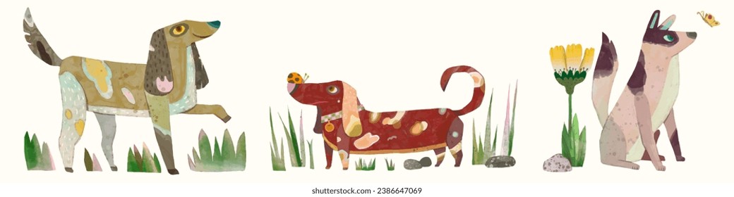 Dog illustration. watercolor painting. animals.