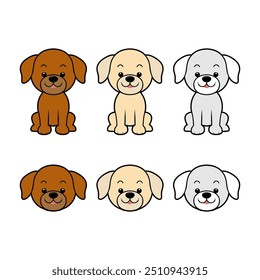 dog image illustration with 3 different colors vector style