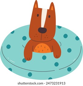 Dog In Inflatable Ring Vector Illustration