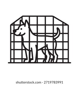 Un perro dentro de una jaula simple ilustración de arte de línea de confinamiento de mascotas