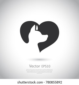 Dog inside heart icon. Favorite pet. Adopt animal.