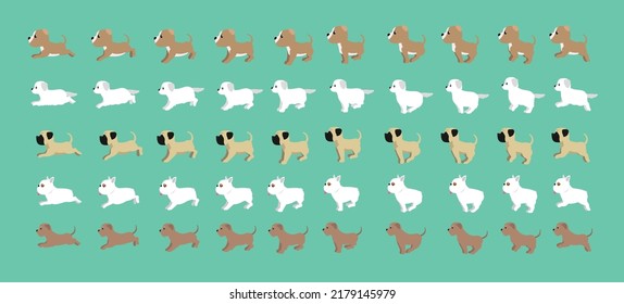 Hund Irish Wolfhound Französisch Bulldog Mastiff Kuvasz Staffordshire Terrier Walking Running Cartoon Vector Set