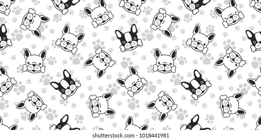 Dog isolated french bulldog seamless pattern paw vector bone head puppy breed wallpaper background white