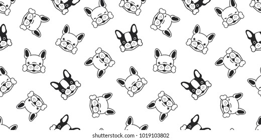 Dog isolated vector french bulldog seamless pattern bone head puppy breed wallpaper background white