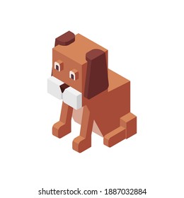 Dog isometric icon. Hand drawn vector illustration isolated on white. Flat colors.