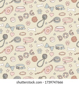 Dog items hand draw doodle vector pattern