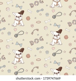 Dog items hand draw doodle vector pattern