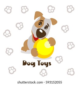 Dog Jack Russell Terrier plays with a yellow ball. Vector illustration. Isolated on a white background.