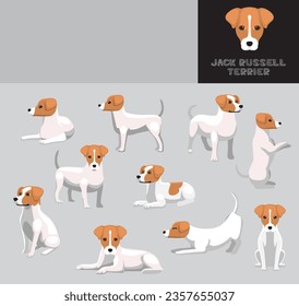 Dog Jack Russell Terrier Various Poses Cartoon Vector Illustration Color Variation Set