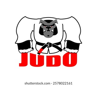 Dog in judo kimono. Karate bulldog mascot. Angry sport animal 