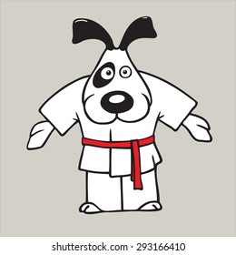 The dog the judoist on a carpet was going to give good fight to the opponent.