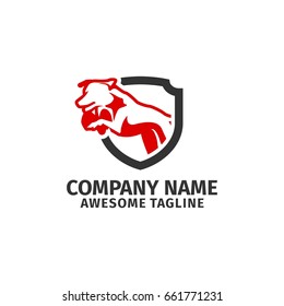 dog jump shield icon vector logo element