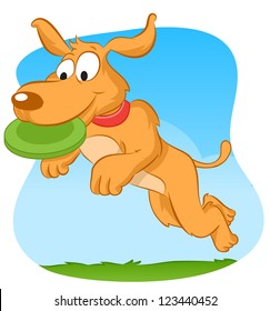 Dog jumping and catching green frisbee