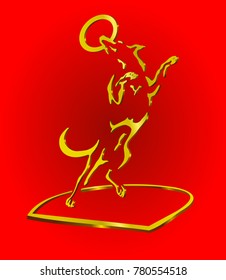 A dog is jumping for a gold ring. This illustration can be used as the idea for the award statuette.This image can be used in a paper / electronic certificate of rewards. 
