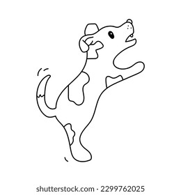 Dog jumping hand drawn outline vector illustration. Isolated on white background